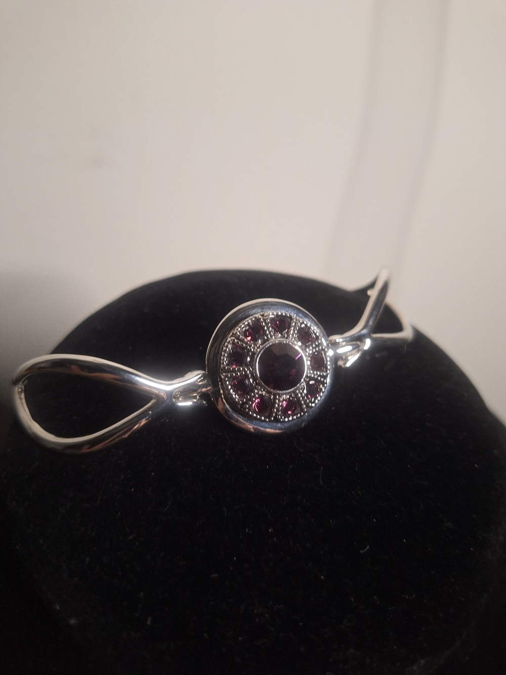 Silver-Tone Bracelet with Deep Red Gemstone Accent